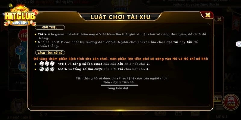 Hướng dẫn luật chơi Tài xỉu HITCLUB cơ bản